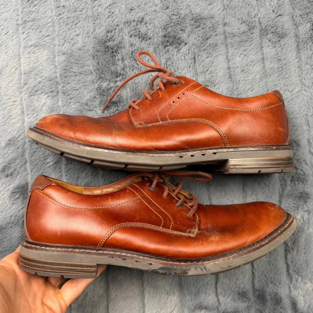 Clarks 1825 Unstructured Un.Bizley Plain Brown Leather Derby Shoes Mens 8.5W